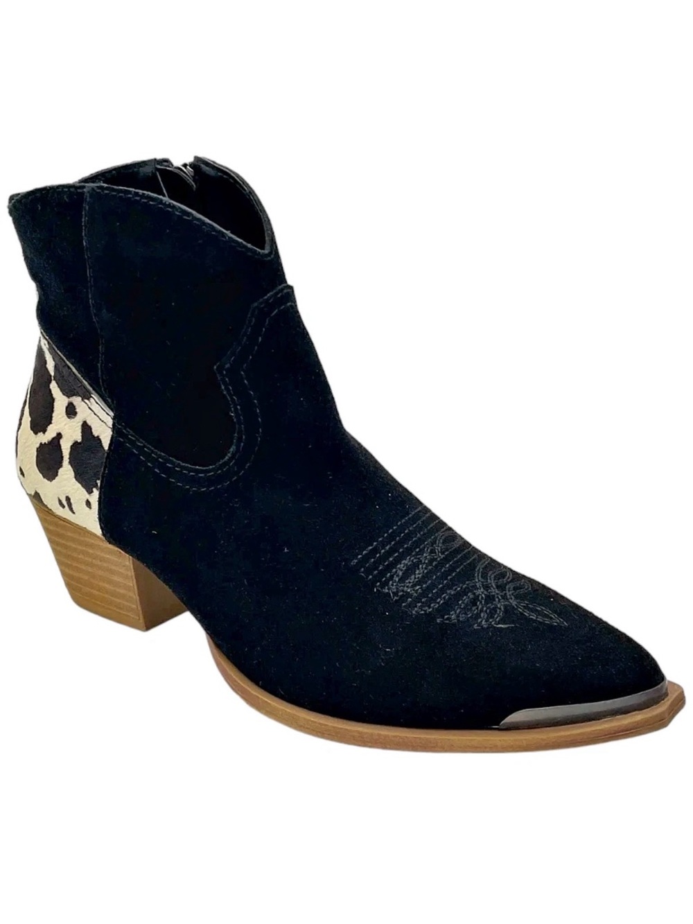 Dingo Black Suede Ankle Boots with Cowhide Heel Accent - Picture 1 of 9